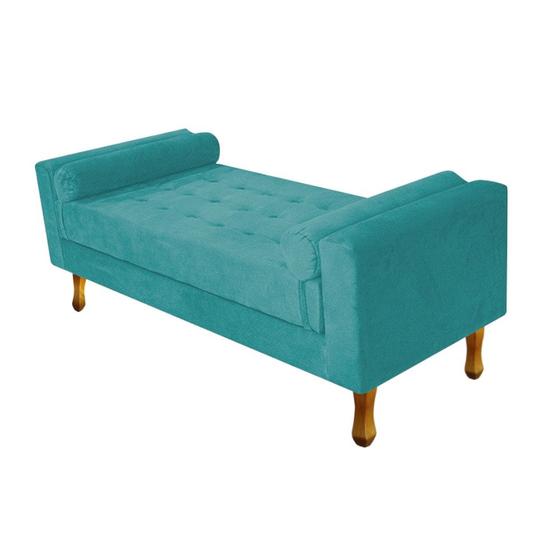 Imagem de Recamier Divã Baú Félix 120 cm Estofado Luiz XV Sofá Suede Azul Turquesa Sala de Estar Consultório Quarto Recepção Escritório - AM Decor