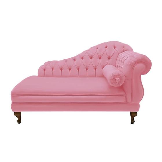 Imagem de Recamier Divã Namoradeira Larissa 150cm Esquerdo de Quem Senta Suede Rosa Barbie - DL DECOR