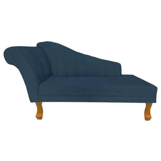 Imagem de Recamier Divã Para Sala Cecilia Pés Retro Castanho 1.60cm Veludo Azul Marinho - INCASA DECOR