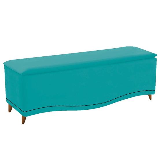 Imagem de Recamier Divã Yasmim Baú 195 cm Estofado 2 Lugares King Size Para Sala de Estar Quarto Suede Azul Turquesa - Amarena