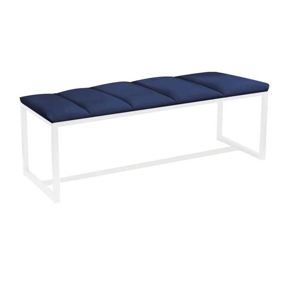 Imagem de Recamier Industrial Carla 160cm Queen Size Quarto Box Cama Ferro Branco Sintético Azul Marinho - Ahazzo Móveis