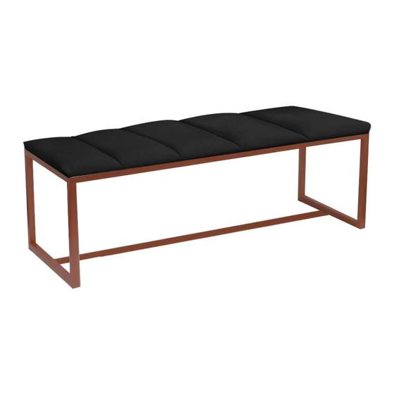 Imagem de Recamier Industrial Carla 160cm Queen Size Quarto Box Cama Ferro Bronze Suede Preto - Ahz Móveis