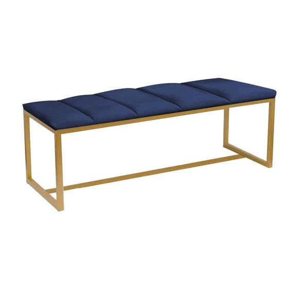 Imagem de Recamier Industrial Carla 160cm Queen Size Quarto Box Cama Ferro Dourado Suede Azul Marinho - Ahz Móveis