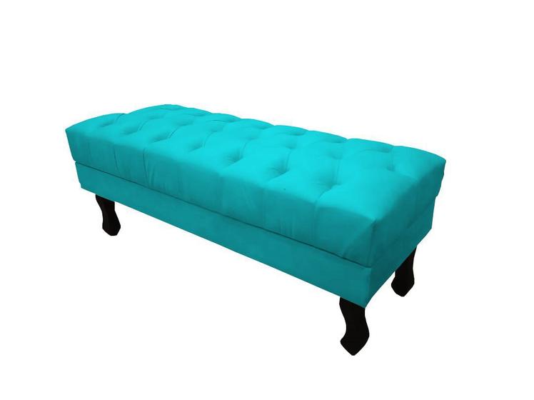 Imagem de Recamier Luis Xv Capitonê Retrô 120cm Suede Azul Tifany Pés Madeira Ms Decor