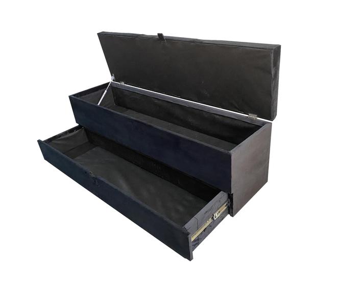 Recamier puff baú sapateira e gaveta 1,38 cm para cama box padrão - preto em veludo Menor preço em Recamier puff baú sapateira e gaveta 1,38 cm para cama box padrão - preto em veludo