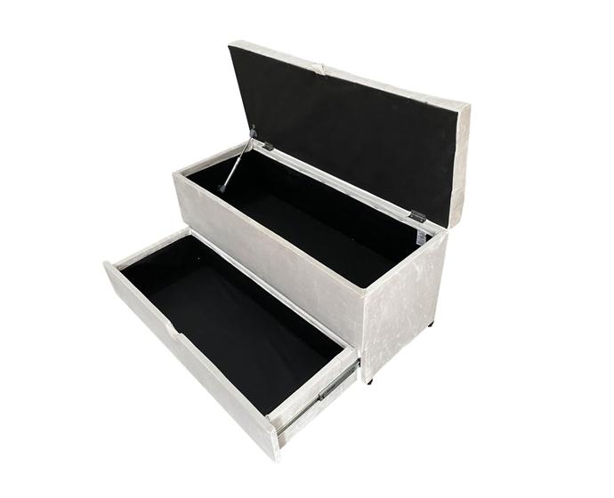 Recamier puff baú sapateira e gaveta 90 cm para cama de solteiro- creme Menor preço em Recamier puff baú sapateira e gaveta 90 cm para cama de solteiro- creme