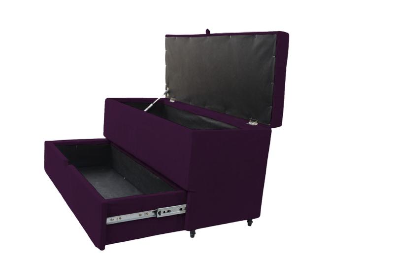 Imagem de Recamier puff baú sapateira e gaveta 90 cm para cama de solteiro - roxo