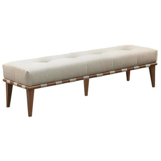 Imagem de Recamier Puff Decorativo Madeira Maciça Luxo Linho Bege - Zahav Estofados