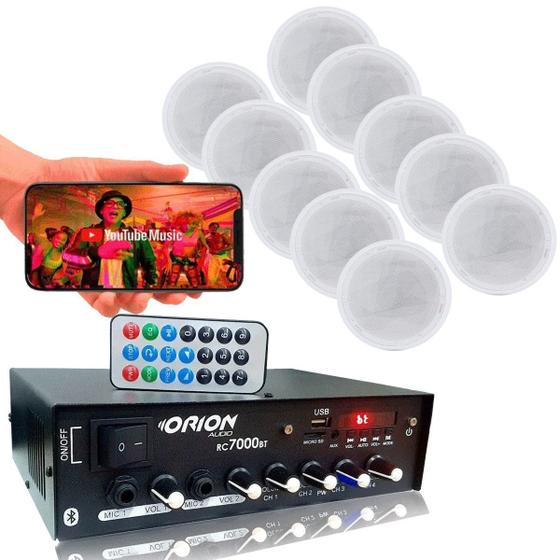 Imagem de Receiver Som Ambiente Mic Bluetooth Rc7000 + 10 Arandelas redondas