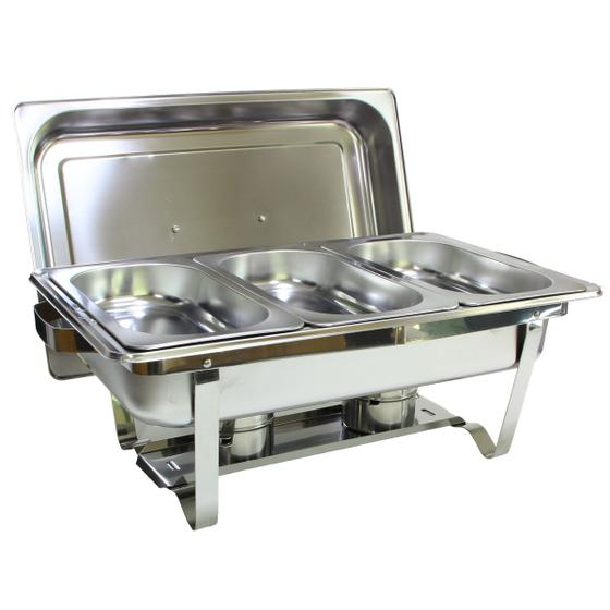 Imagem de Rechaud Inox 8 Litros 1/3 Panelas Banho Maria 3 Cubas Buffet