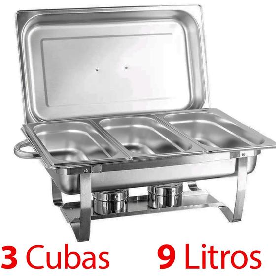 Rechaud Inox Retangular 9 Litros Com 3 Cubas 1/3 Banho Maria Panelas Buffet Brinovar Menor preço em Rechaud Inox Retangular 9 Litros Com 3 Cubas 1/3 Banho Maria Panelas Buffet Brinovar