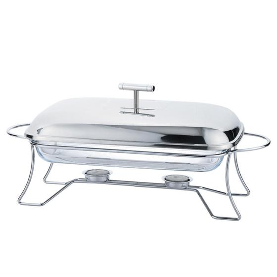 Imagem de Rechaud Panela Retangular de Vidro Com Queimador Tampa Inox 3 Litros