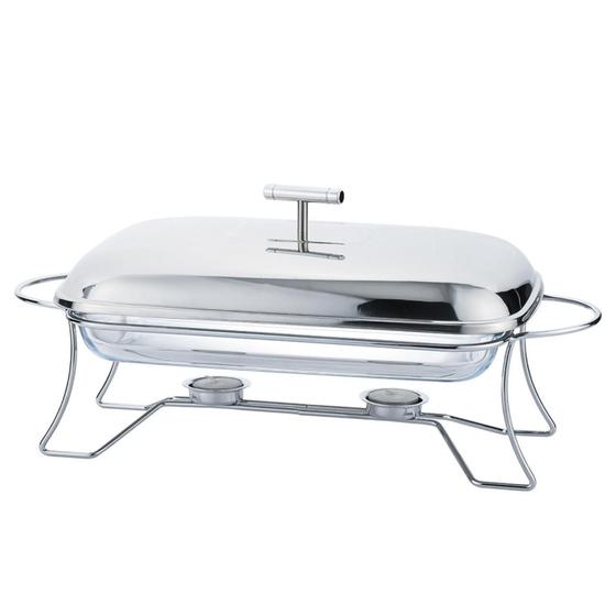 Imagem de Rechaud Panela Retangular Vidro Com Queimador Tampa Inox 2,2