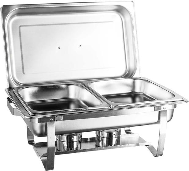 Imagem de Rechaud Retangular 9 Litros 2 Cubas Inox Tampa Removivel