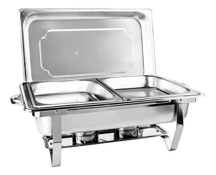 Imagem de Rechaud Retangular 9 Litros Com 2 Cubas 1/2 Inox 201 Panelas Buffet Banho Maria Brinovar