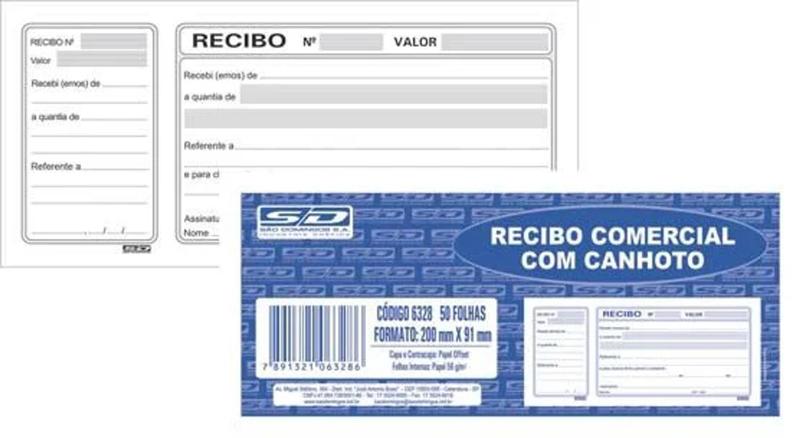 Imagem de Recibo comercial com canhoto 50 folhas 20 blocos São Domingos 6328