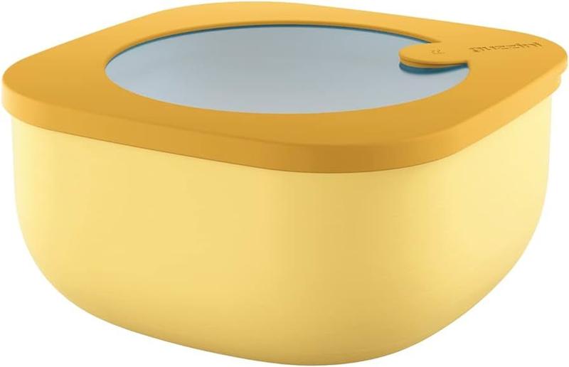 Imagem de Recipiente hermético Raso Médio com tampa e válvula - 975 ml - 16 x 16 x h7,8 cm - Cor OCRE - STOR
