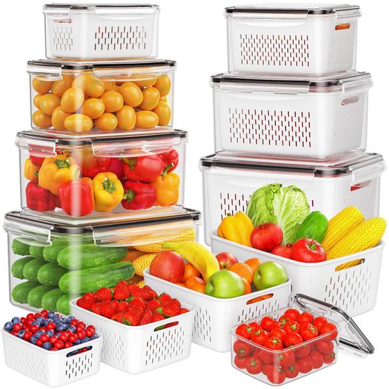 Imagem de Recipientes de Armazenamento de Frutas Winproper - Pacote com 8 Unidades para Geladeira com Tampas