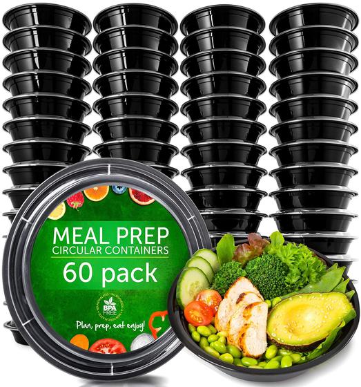 Imagem de Recipientes de Plástico PrepNaturals - Pacote com 60 Unidades e Tampas - Sem BPA