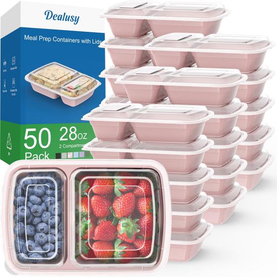 Imagem de Recipientes de preparação de refeições Dealusy 28 onças com 2 compartimentos x50 com tampas