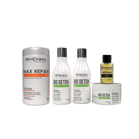 Imagem de Reconstrução max repair 1kg + kit bio detox 300 ml + óleo de argan 9 ml