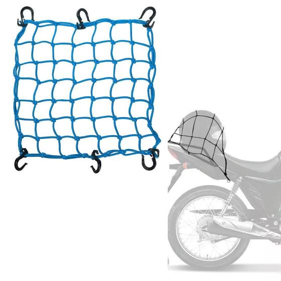 Imagem de Rede Aranha Elástica Azul Com Ganchos Moto Bagageiro E Capacete