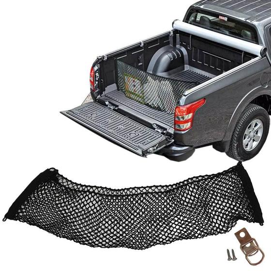 Imagem de Rede CargoBag Elástica de Contenção Bagagem Para Caçamba de Pickup Pick Up CargoNet Preta Universal Mitsubishi L200 L-200