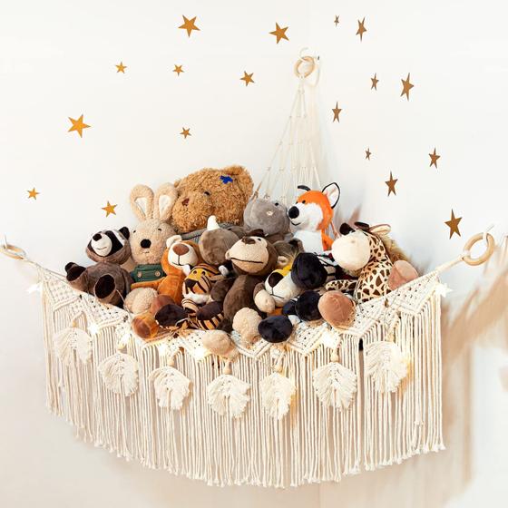 Imagem de Rede de Armazenamento de Brinquedos Hammock Macramê ANROYE com Luz de Estrelas