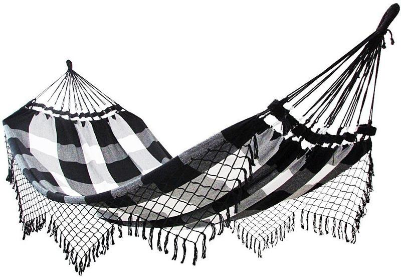 Imagem de Rede de dormir tear descanso algodão preto com branco xadrez