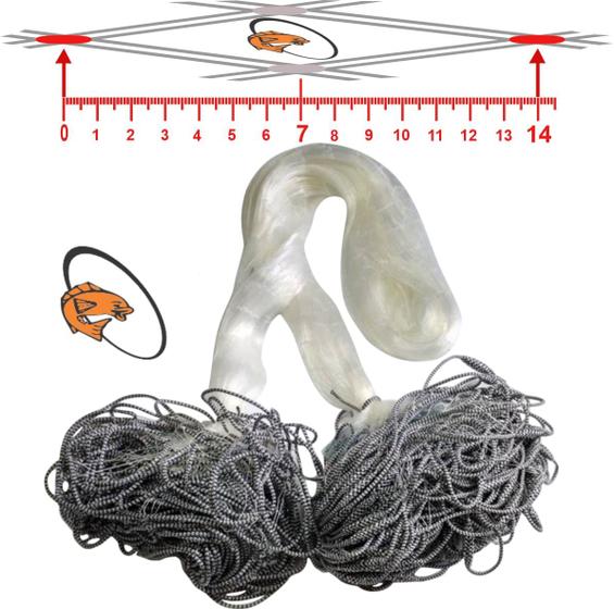Imagem de Rede de Pesca Malha 14 Fio 0,35 3,36 Altura Comp. 50 Metros E. Embutido Rede Pronta Profissional