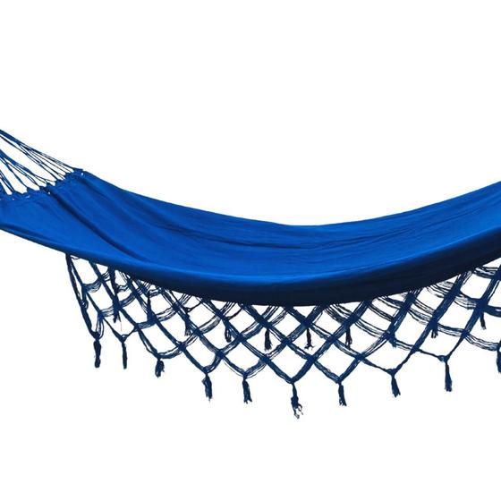 Imagem de Rede Descanso Dormir Azul 100% Algodão Super Confortável Suporta 200Kg