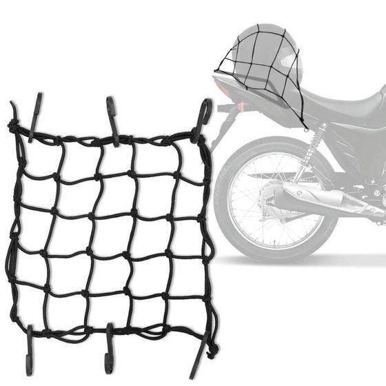 Imagem de Rede Elástica Aranha para moto capacete 35x35 cm Preto Bagageiro  6 peças
