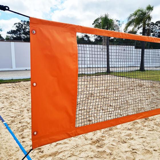 Imagem de Rede Multiuso Zaka Volei Beach Futevolei com banda lateral Laranja 9,60m x 1m