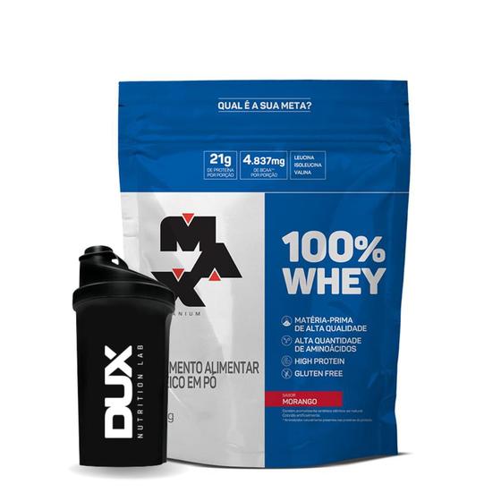 Refil 100% Whey Protein Concentrado 900g - Max Titanium + Coqueteleira Dux Menor preço em Refil 100% Whey Protein Concentrado 900g - Max Titanium + Coqueteleira Dux