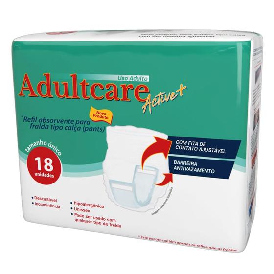 Imagem de Refil Absorvente Adultcare Active+ para Fralda Tipo Calça Tamanho Único 18 Unidades Descartáveis