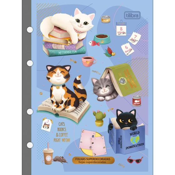 Imagem de Refil Caderno Argolado Colegial (PURRFECT) Cats Tiliflex 80 Folhas Tilibra