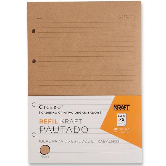 Imagem de Refil Caderno Criativo Argolado 17x24cm 30 Fls Kraft 75g Pautado Cicero