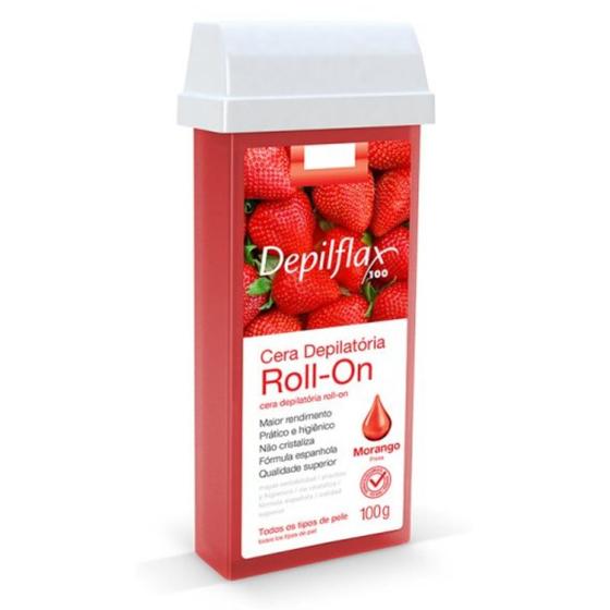 Imagem de Refil Cera Depilatoria Corporal Profissional Depilação Roll On Depilflax Morango 100g