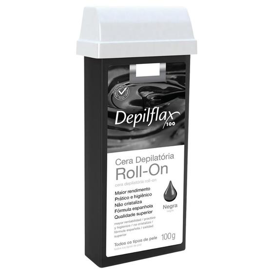 Imagem de Refil Cera Depilatoria Corporal Profissional Depilação Roll On Depilflax Negra 100g