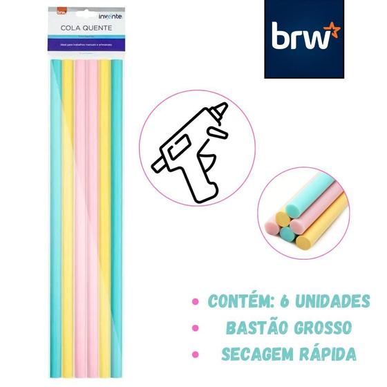 Imagem de Refil Cola Quente Brw Grossa Candy Colors Pastel C/6 Qq2011