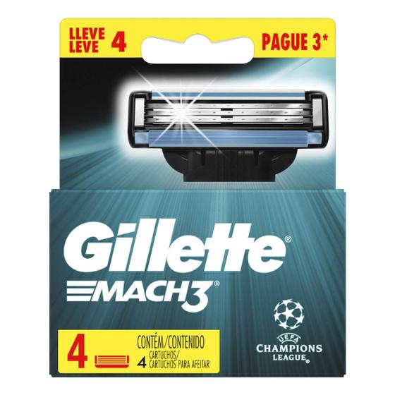 Imagem de Refil de Carga para Aparelho de Barbear Gillette Mach 3 com 4 unidades