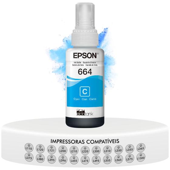 Imagem de Refil de Tinta Original Epson Ecotank T664 Compatível L121 L355 L365 L375 L395 L396 L455 L475 L495 L555 - Ciano T664220