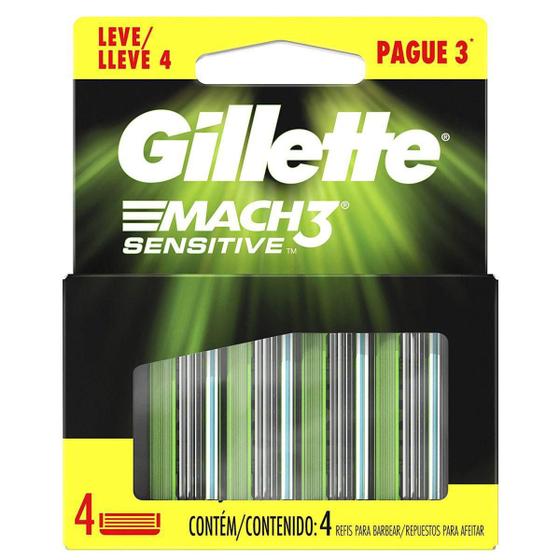 Imagem de Refil Gillette Mach 3 Sensitive Carga Mach3 C/ 4 Cartuchos