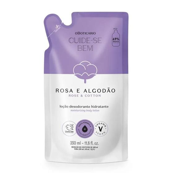 Imagem de Refil Hidratante Corporal Rosa e Algodão 350ml Boticário Cuide se Bem