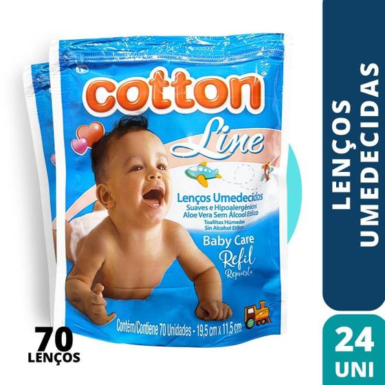 Imagem de Refil Lenço Umedecido Cotton Line 70Un Cx Com 24