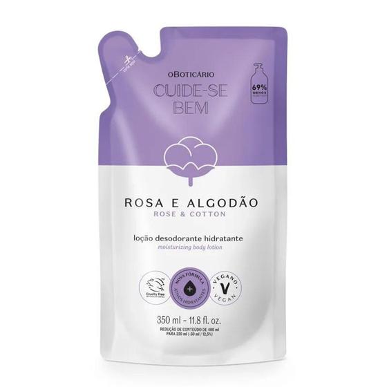 Imagem de Refil Loção Cuide-se Bem Rosa e Algodão 350ml Oboticário - OBoticario