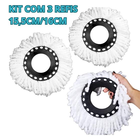Imagem de Refil Mop Giratório Universal Esfregão de Microfibra para Mop 12L com Encaixe 15,5cm - Kit com 1, 2, 3 ou 5 Unidades