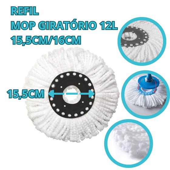 Imagem de Refil Mop Giratório Universal Esfregão de Microfibra para Mop 12L com Encaixe 15,5cm - Kit com 1, 2, 3 ou 5 Unidades