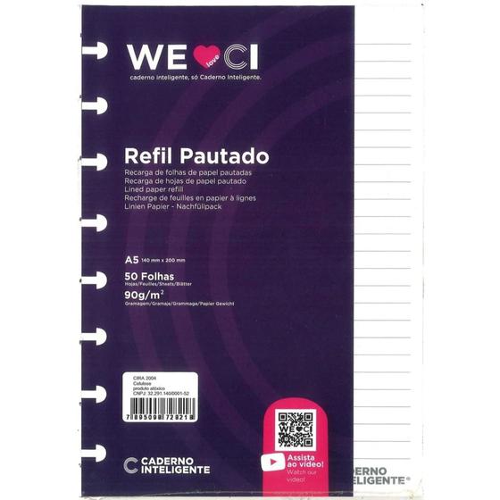 Imagem de Refil Para Caderno Inteligente 90g - Pautado - 50 folhas - Pequeno A5 - Weci