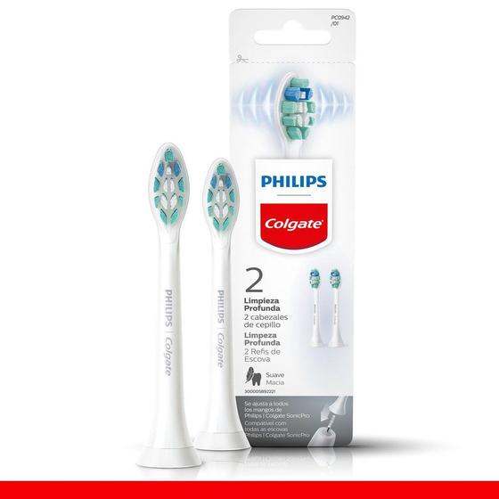 Imagem de Refil para Escova de Dente Elétrica Philips Colgate Limpeza Profunda 2 Unidades